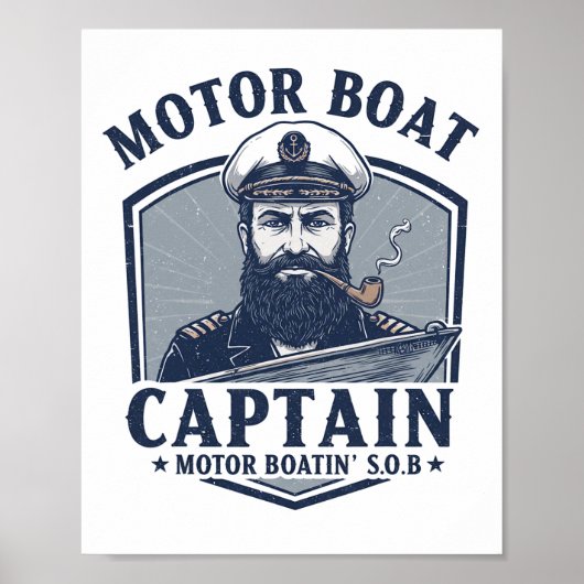 Motorboot Kapitän Lustig Pontoon Bootfahren Motorb Poster (Vorne)