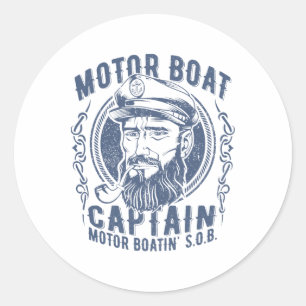 Motorboot Kapitän Lustig Pontoon Bootfahren Motorb Runder Aufkleber