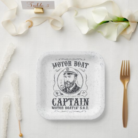 Motorboot Kapitän Lustig Pontoon Bootfahren Pappteller (Hochzeit)