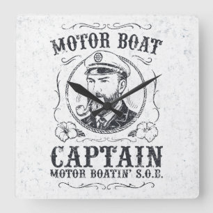 Motorboot Kapitän Lustig Pontoon Bootfahren Quadratische Wanduhr