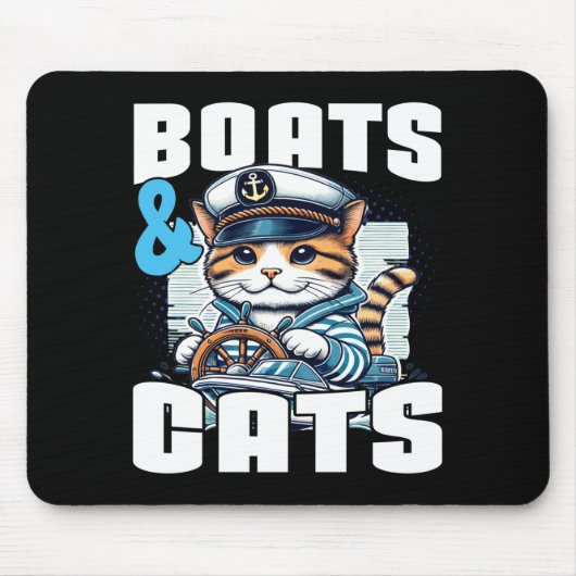 Motorboot Katze Kapitän Schnellboot Besitzer Motor Mousepad (Vorne)