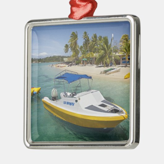 Motorboot und Bananenboot Silbernes Ornament (Links)