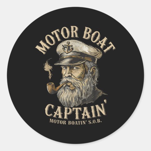 Motorbootkapitän Lustiger Pontoonboot-Motorboot Runder Aufkleber (Vorderseite)