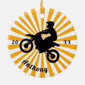Motorcross Extreme Sport Orange Sunburst Dated Keramik Ornament (Hinten)