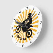 Motorcross Extreme Sport Orange Sunburst Dated Runde Wanduhr (Winkel)