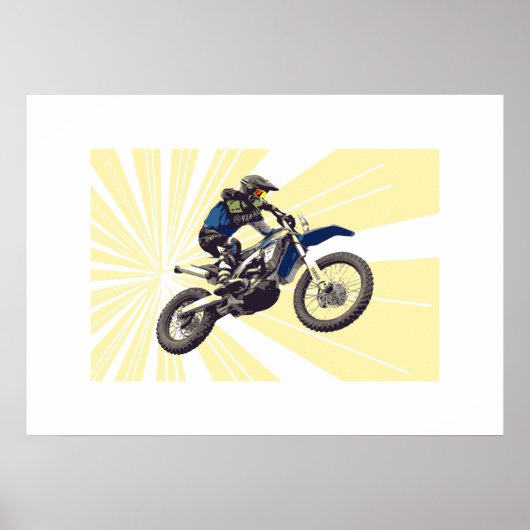 Motorcross-Fahrer auf einem blassgelben Hintergrun Poster (Vorne)