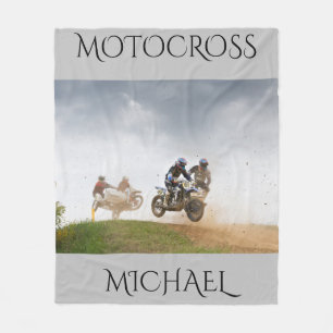 Motorcross Vlies Decke mit personalisiertem Namen.