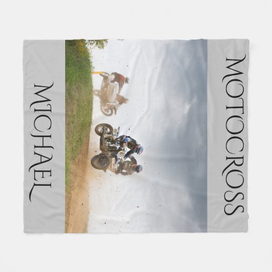 Motorcross Vlies Decke mit personalisiertem Namen. (Vorderseite (Horizontal))