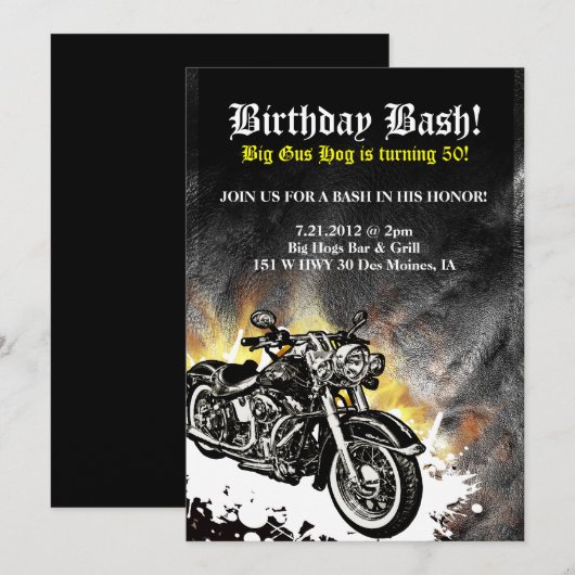 Motorcycle Biker Road Birthday Bash Invitation Einladung (Vorne/Hinten)
