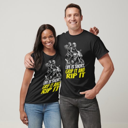 Motorcycle Couple Grip It And Rip It Biker T-Shirt (Unisex)