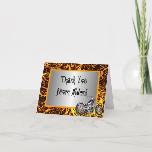 Motorcycle Flames Thank You Note Card Dankeskarte (Vorderseite)