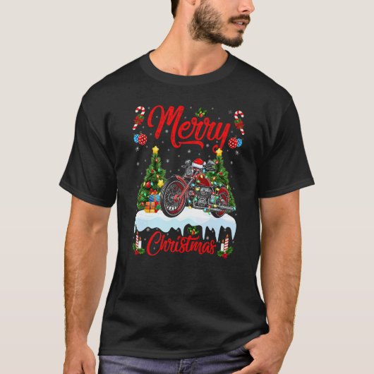 Motorcycle  Lights Xmas Tree Santa Motorcycle Chri T-Shirt (Vorderseite)
