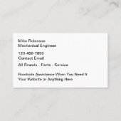 Motorcycle Mobile Mechanic Service Visitenkarte (Rückseite)