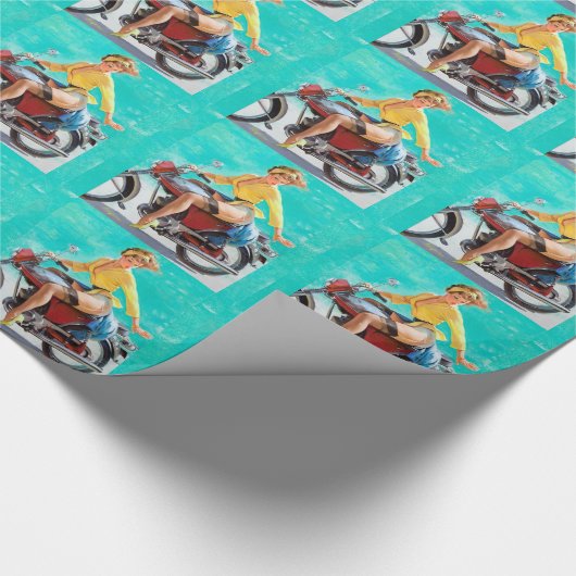 Motorcycle Pin Up Geschenkpapier (Ecke)