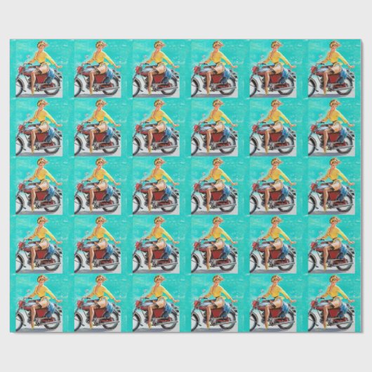 Motorcycle Pin Up Geschenkpapier (Flach)