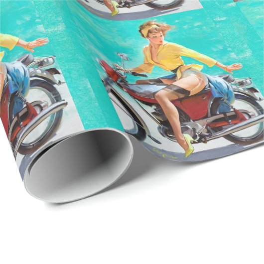 Motorcycle Pin Up Geschenkpapier (Rolleneckpunkt)