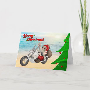 Motorcycle Santa Christmas Card Feiertagskarte