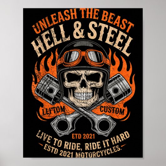 Motorcycle Skull And Ston Crossbones For Men Biker Poster (Vorne)