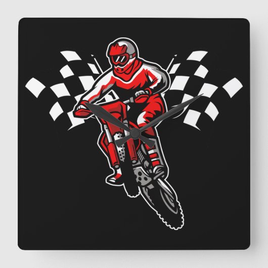 Motorcycle Square Wall Clock Quadratische Wanduhr (Vorderseite)