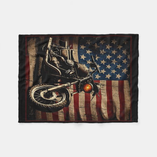 Motorcycle Usa Flag Retro Biker  Fleecedecke (Vorderseite (Horizontal))