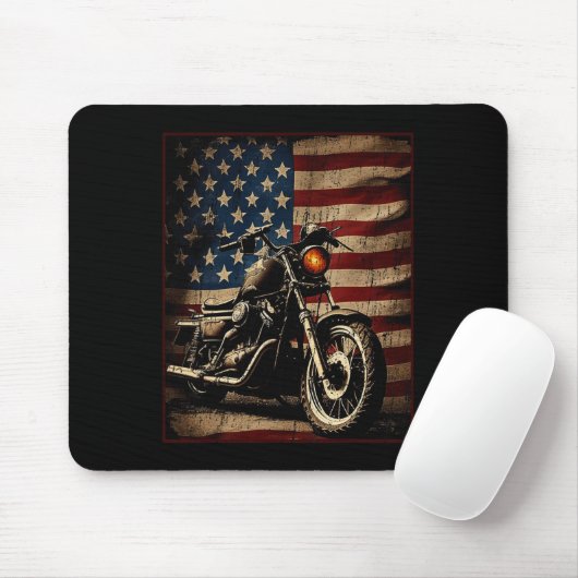 Motorcycle Usa Flag Retro Biker  Mousepad (Mit Mouse)