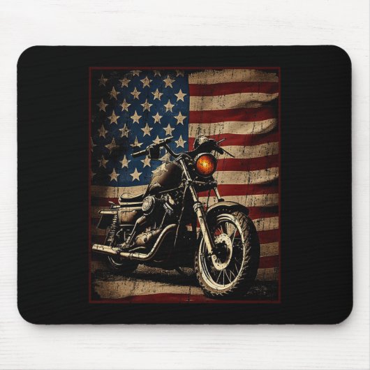 Motorcycle Usa Flag Retro Biker Mousepad (Vorne)