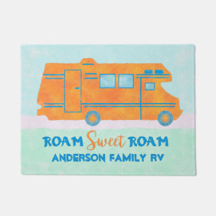 Motorhome orange RV Familienname des Fußmatte