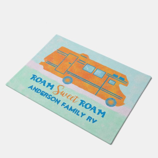 Motorhome orange RV Familienname des Fußmatte (Schrägansicht)