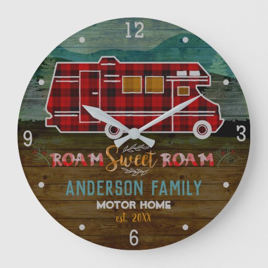 Motorhome RV Camper Travel Van Rustic Personalized Große Wanduhr (Vorderseite)