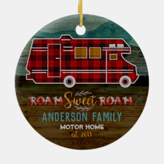 Motorhome RV Camper Travel Van Rustic Personalized Keramikornament (Hinten)