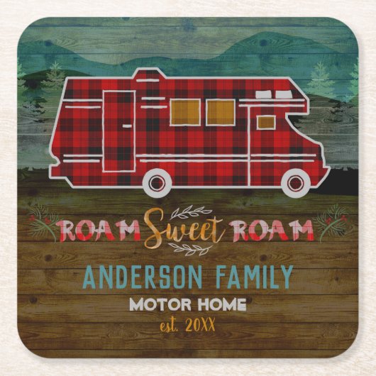 Motorhome RV Camper Travel Van Rustic Personalized Rechteckiger Pappuntersetzer (Vorderseite)