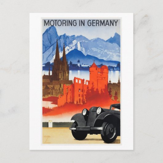Motoring in Deutschland 1930 Reiseplakat Postkarte (Vorderseite)