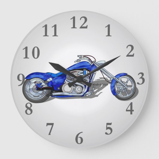Motorrad 1 - Blau Große Wanduhr (Vorderseite)
