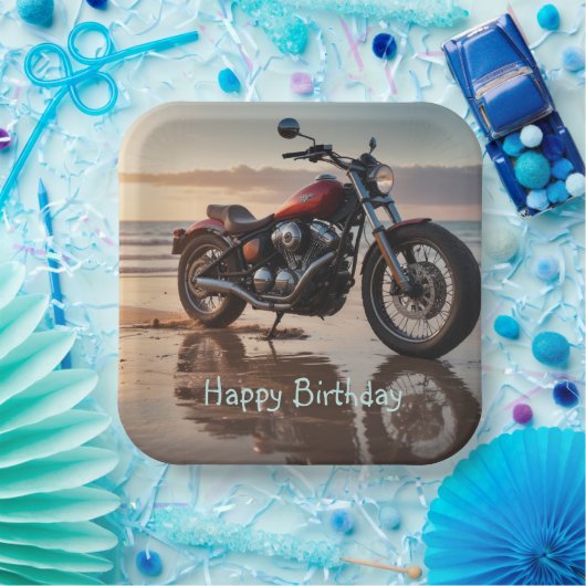 Motorrad bei Sonnenuntergang Pappteller (Party)