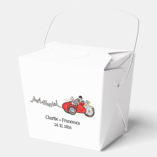 Motorrad & Beiwagen Braut und Bräutigam Hochzeit Geschenkschachtel (Vorderseite)