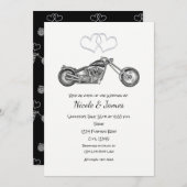 Motorrad Black & Silver Hearts Biker Wedding Einladung (Vorne/Hinten)