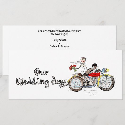 Motorrad Braut und Bräutigam Hochzeit Einladung (Vorne/Hinten)