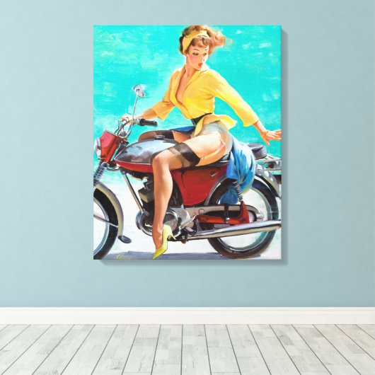 Motorrad-Button hoch Leinwanddruck (Insitu (Holzboden))