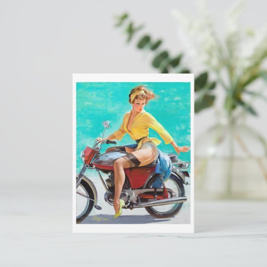 Motorrad-Button hoch Postkarte (Stehend Vorderseite)