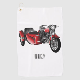 Motorrad-Cartoon-Illustration mit Beiwagen Golfhandtuch