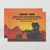 Motorrad-Coupé Sonnenuntergang/Sonnenaufgang Hochz Dankeskarte (Vorne/Hinten)