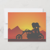 Motorrad-Coupé Sonnenuntergang/Sonnenaufgang Hochz Einladung (Rückseite)