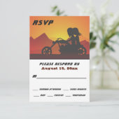 Motorrad-Coupé Sonnenuntergang/Sonnenaufgang Hochz RSVP Karte (Stehend Vorderseite)