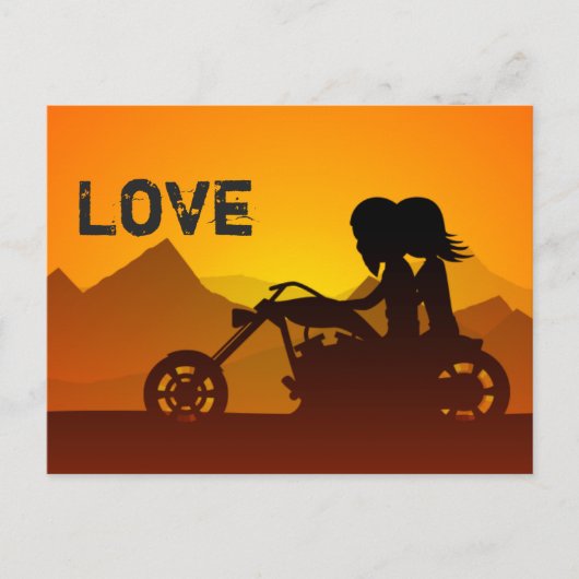 Motorrad-Couple-LIEBE Postkarte (Vorderseite)