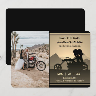 Motorrad-Couple-Mountain-Foto Hochzeit Save The Date