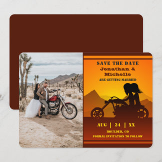 Motorrad Couple Mountain Sunset Foto Hochzeit Save The Date