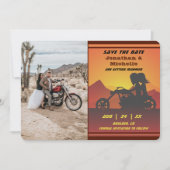 Motorrad Couple Mountain Sunset Foto Hochzeit Save The Date (Vorderseite)
