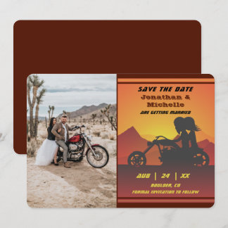 Motorrad Couple Mountain Sunset Foto Hochzeit Save The Date