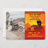 Motorrad Couple Mountain Sunset Foto Hochzeit Save The Date (Vorderseite)