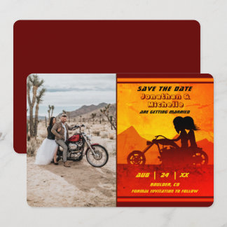 Motorrad Couple Mountain Sunset Foto Hochzeit Save The Date